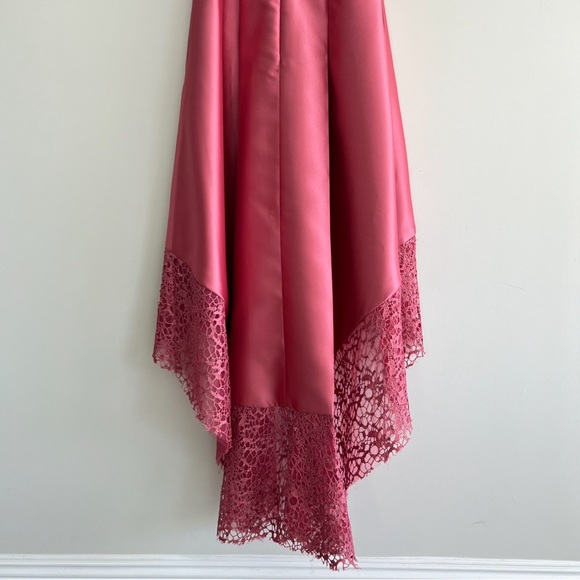 MONIQUE LHUILLIER High Low Laced Sleeves V Neck Cocktail Evening Gown Dress Sz 6 - Picture 9 of 15